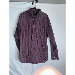 Bonobos Stretch Standard Fit Dress Shirt Burgundy Pink Floral 16.5 36 Mens